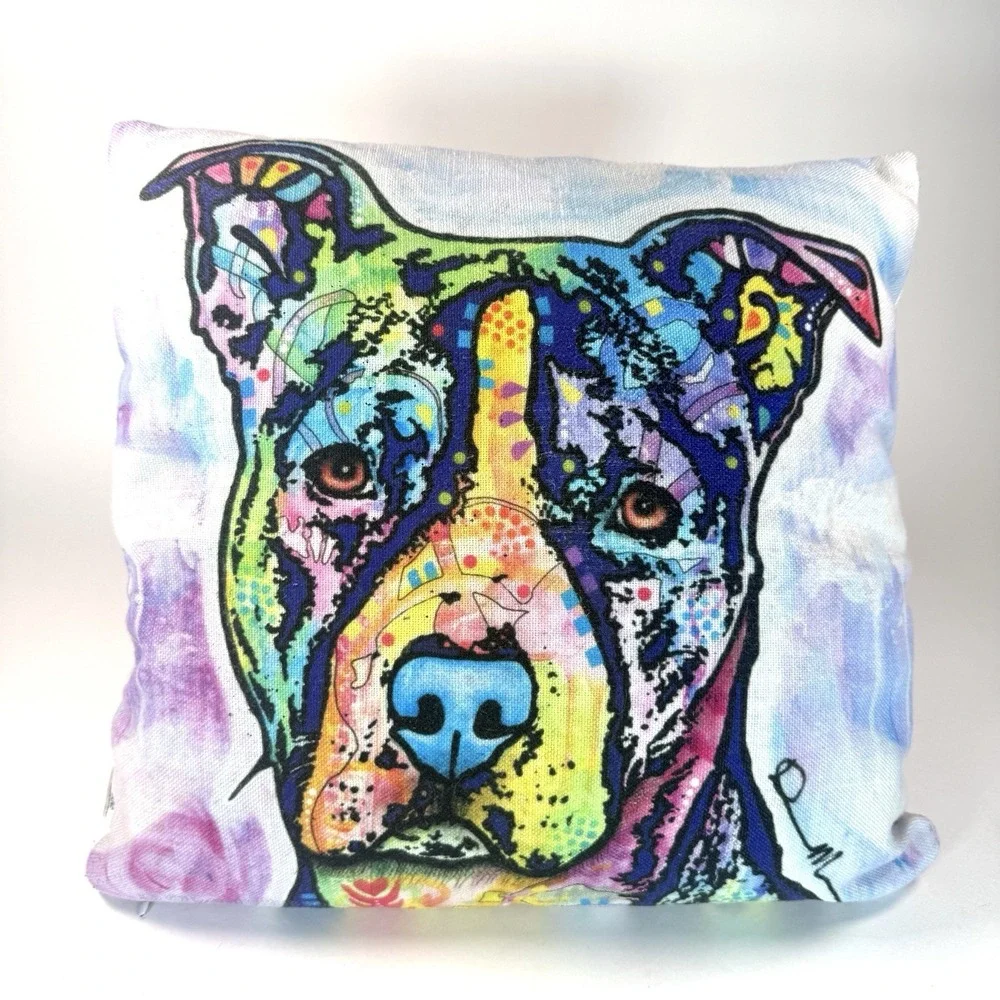 Dian Nocht Designs Pit Bull Dog Throw Pillow Colorful Pop Art Accent 16x15